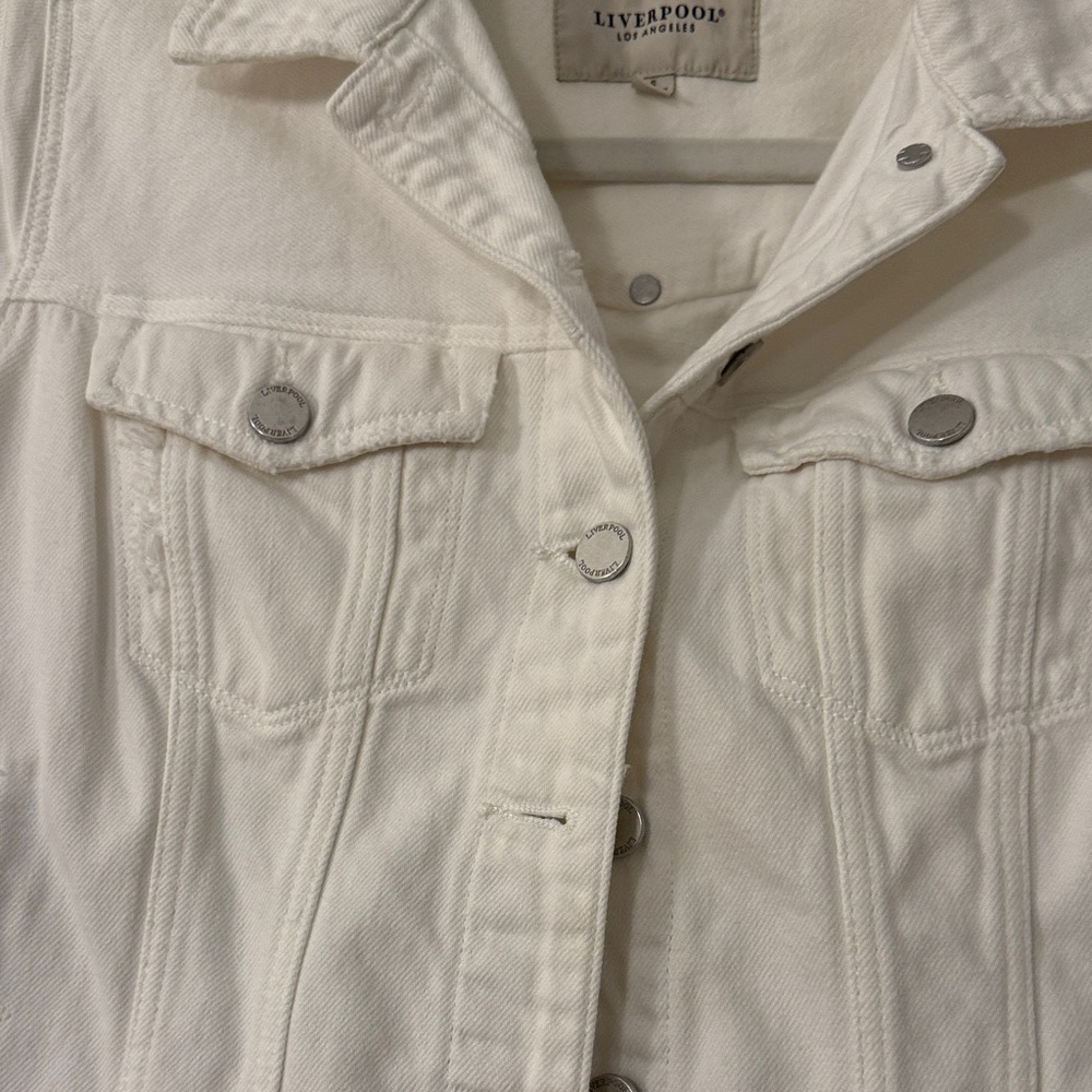 Liverpool Women's White Denim Jacket with distressed hem in the back - Picture 4 of 6